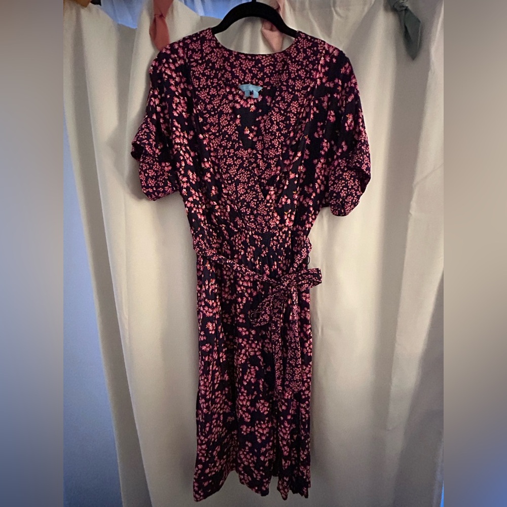 Draper James Navy and Pink Floral Midi Dress